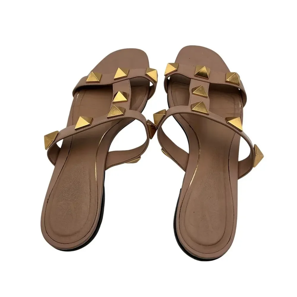 Valentino Studded Rose Cannelle Roman Stud Slides Size 11 B - Picture 4 of 5